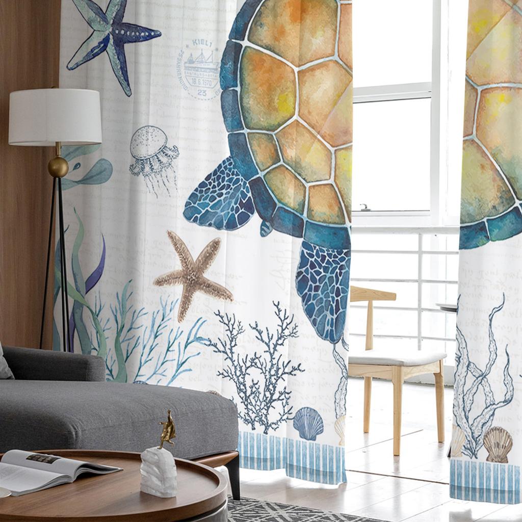 Życie morskie Muszle morskie Żółwie morskie Firanki Salon Sypialnia Kuchnia Dekoracja Okna Woale Organza Tiul Zasłona