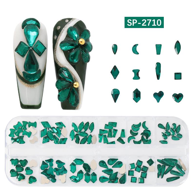 12-Grid Irregular Transparent AB Glass Diamonds for Nail Art