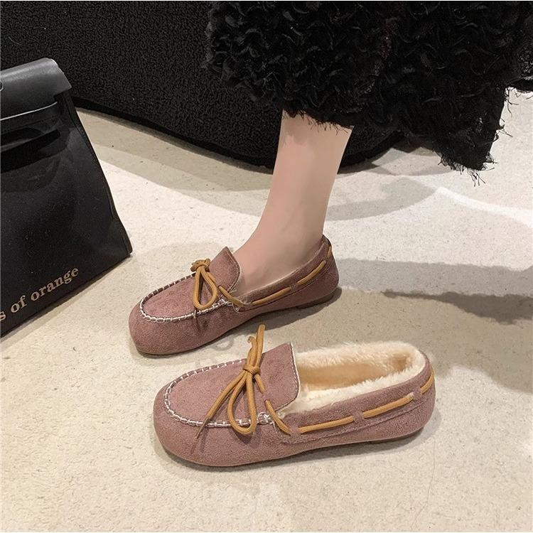 Doudou shoes women's autumn and winter velvet 2025 new fur integrated versatile flat bottom thick sole one pedal hairy ladyshoes women