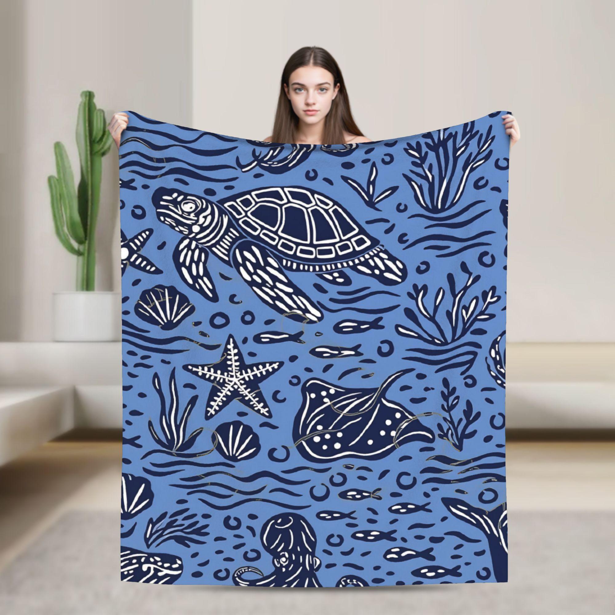 Sea Turtle Flannel Blanket Adults Child Warm Throw Blanket Winter Bedroom Bedspread Sofa Bed Cover 75X95CM