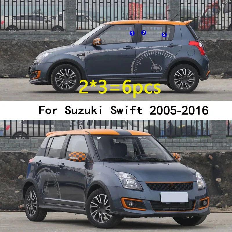 Car Center TPU/Glossy Mirror Pillar Post Cover Door Trim Window Molding Stickers Accessories 6PCS For Suzuki Swift 2005-2016