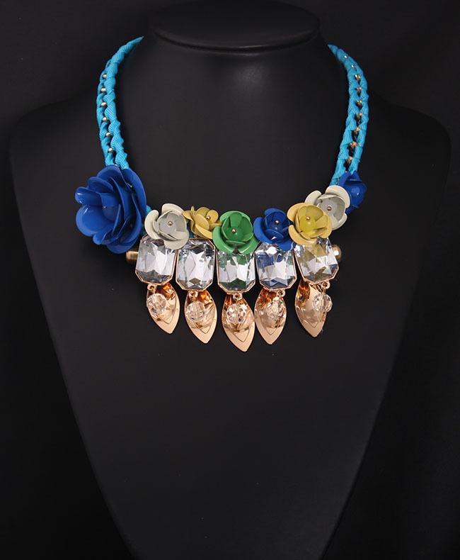 6 pietre prețioase colorate colier clavicular scurt țesut cu flori Accesorii exagerate pentru femei