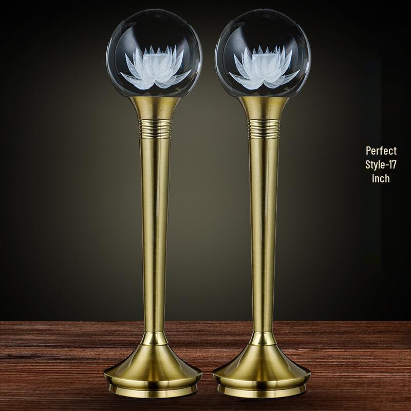 Copper LED Crystal Lotus Multi-Color Buddha Offering Lamp for Home Worship