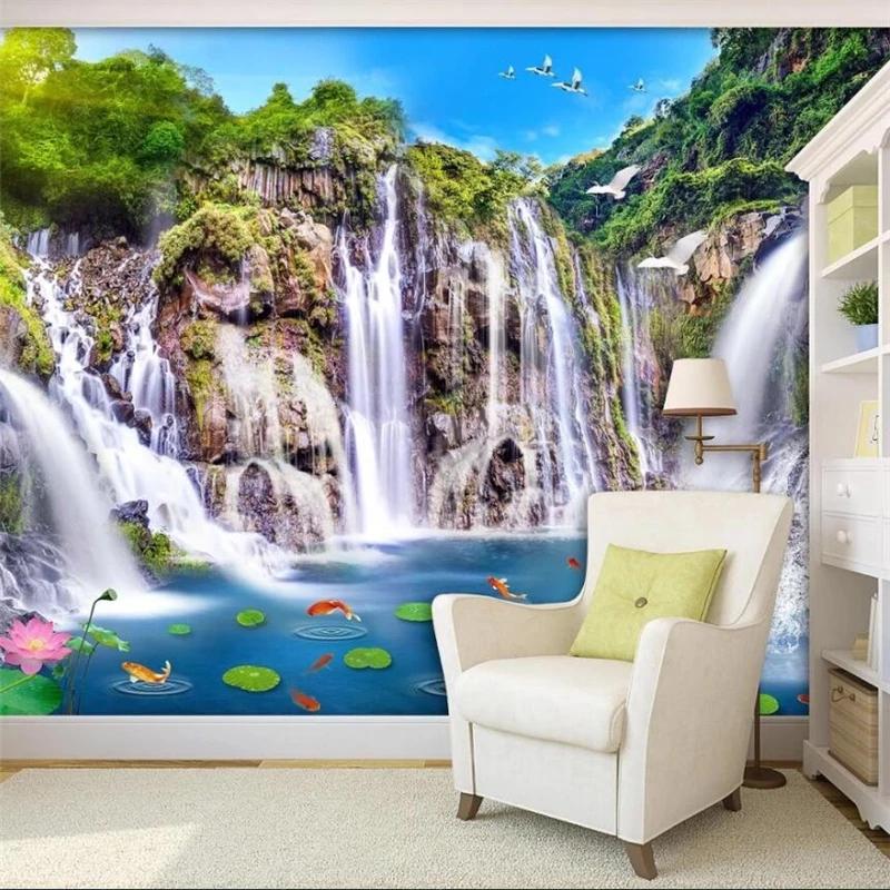 Landscape Waterfall Mural Wooden Bridge 3d Landscape Wallpaper Living Room Bedroom Background Wall Mural