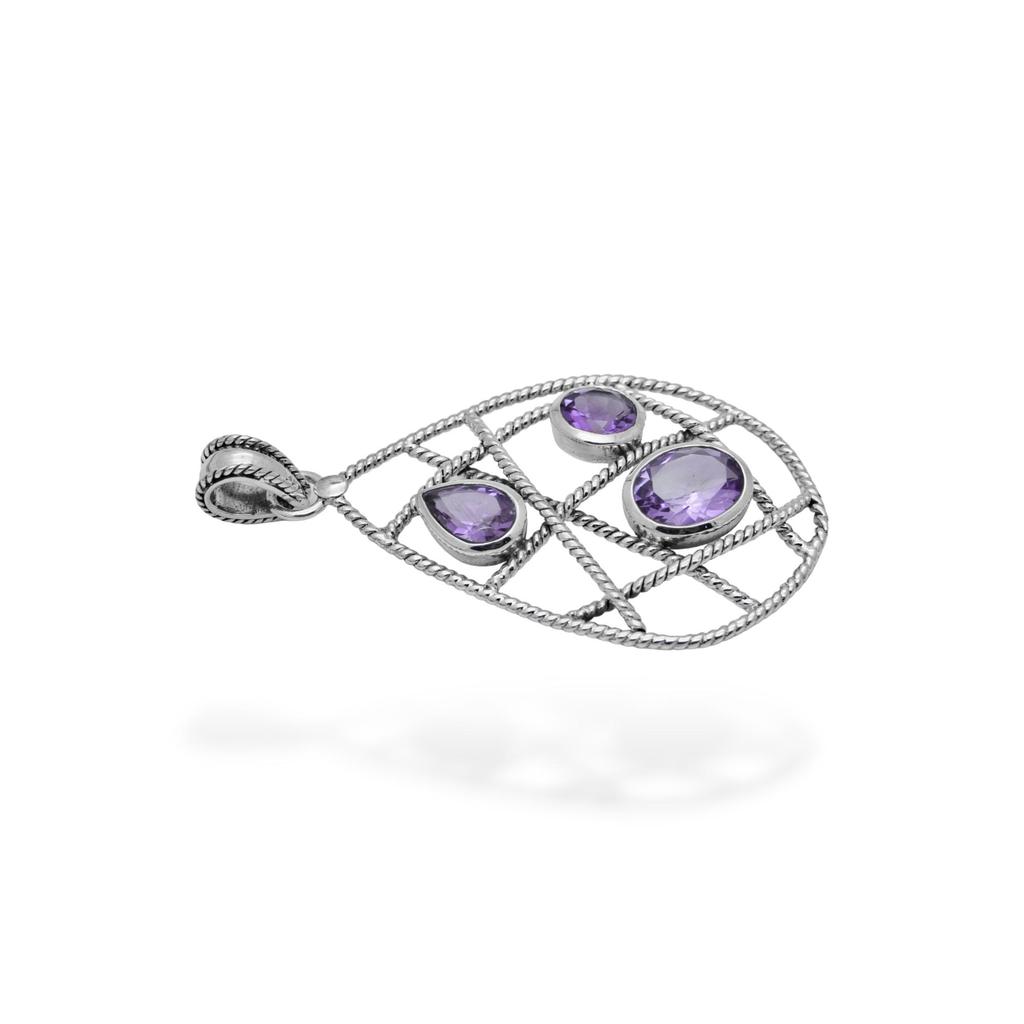 Amethyst Handmade Pendant for Her, 95 Silver Gemstone Jewelry Gift for Mom