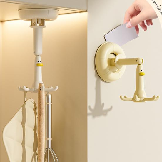 Zuignap Haken 360-graden Draaibare Wandmontage Organizer met 6 Haken Geen Boren Ophangrek voor Keuken Badkamer Commode Kookgerei Sleutels