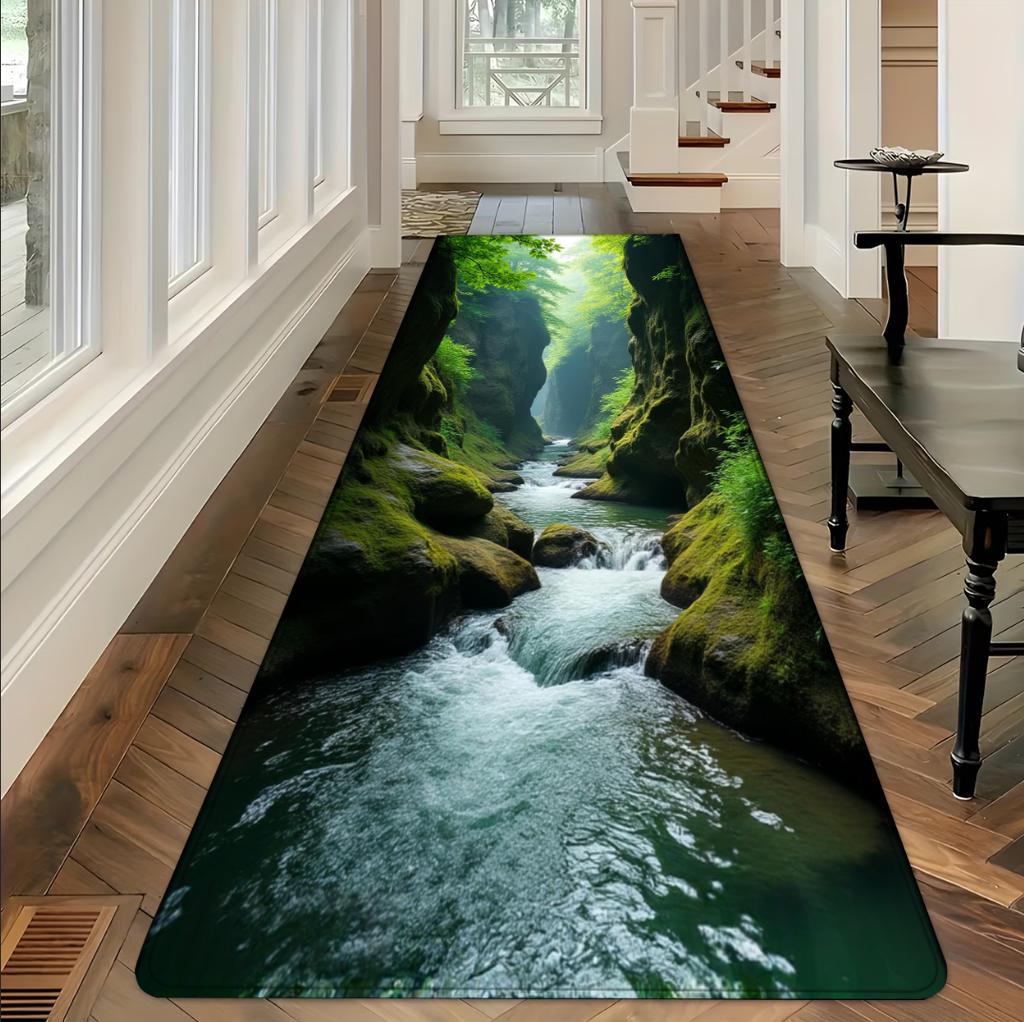 1pc 3D Japanese Garden Waterfall Runner Rug Non Slip  Floor Mat for Hallway Entryway Kitchen Bathroom Laundry Room Home Decor