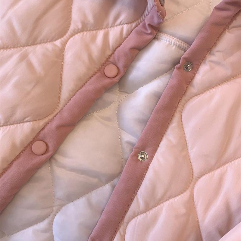 Cappotto Corto Imbottito in Cotone Caldo Autunno Inverno da Donna con Collo a Revers Trapuntato a Rombi Colore a Contrasto Stile Coreano Stile Delicato Capospalla