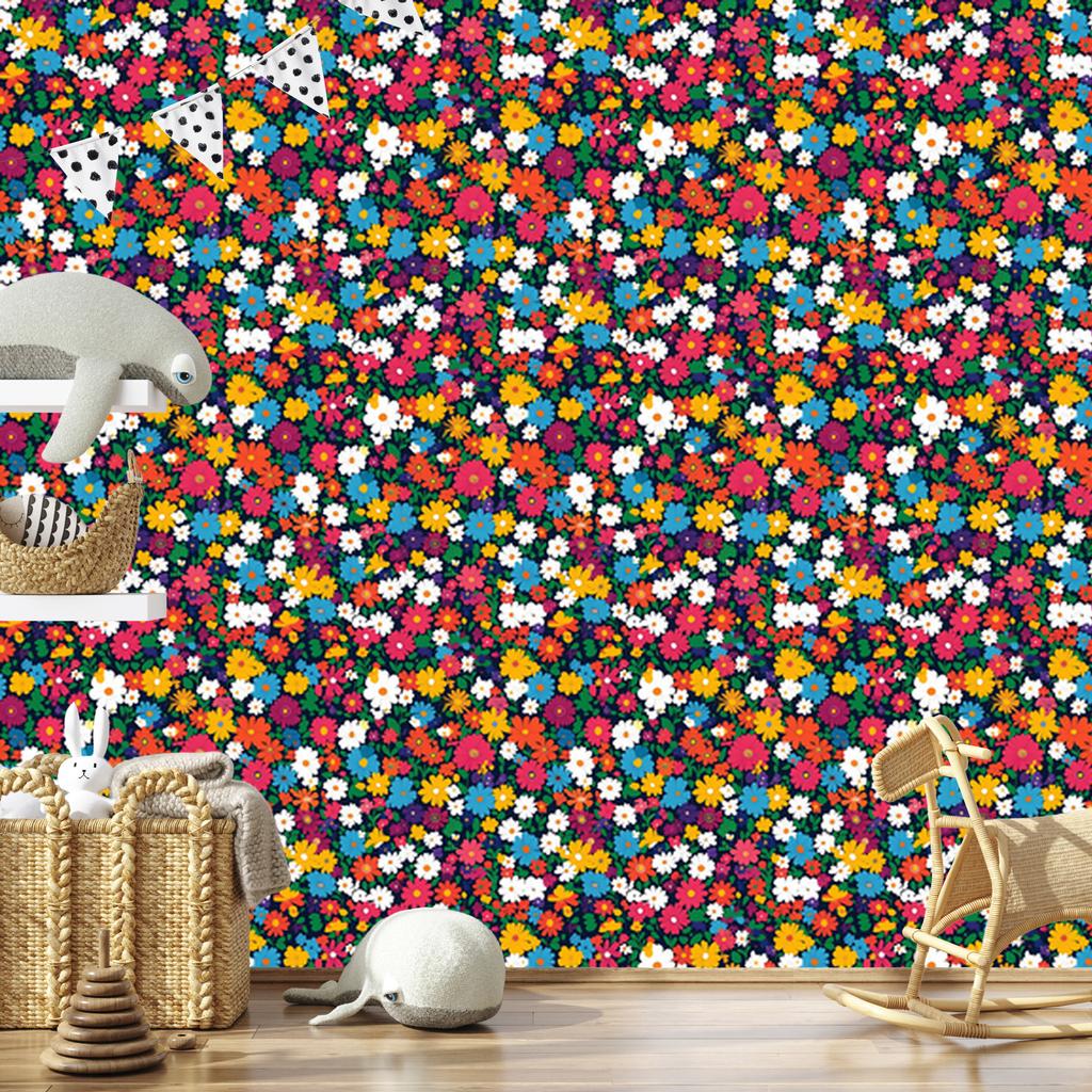 Wallpaper Small Flowers Sea and Turquoise for the Living Room and Bedroom 50x1000