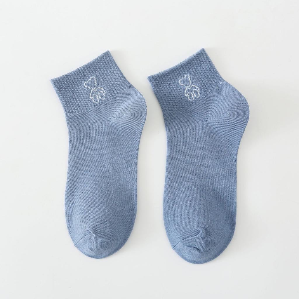 5/10 Pairs Women's Spring Summer Short Calf Cotton Socks Cute Tilted Bear Short Socks for Women Breathable and Sweat Absorbing Women's Boat Socks