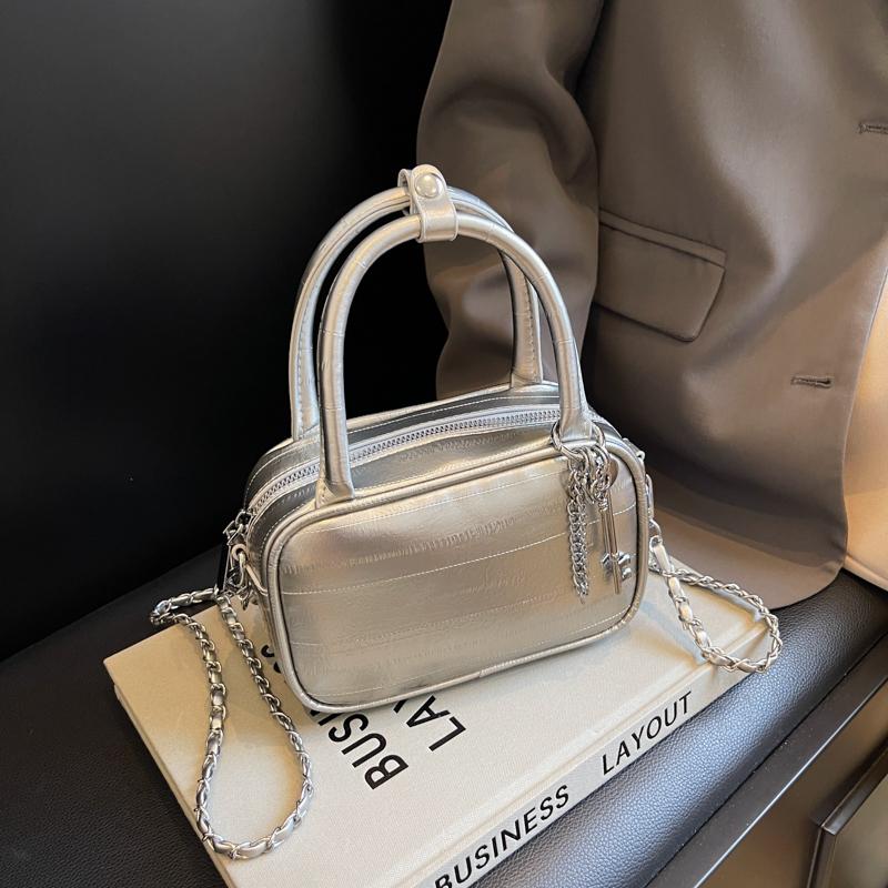 New textured silver small square bag niche versatile large capacity simple shoulder messenger bag bag women