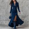 Women's Dark Brown Button-Down Collar Midi Dress with Waist Draping and High Slit