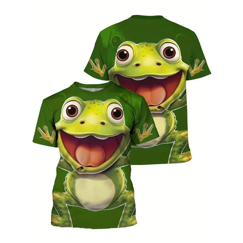 Cartoon 3d Printed Frog O-Neck T-Shirt Men Clothing Animal Frogs Pattern Top Casual Short Sleeves