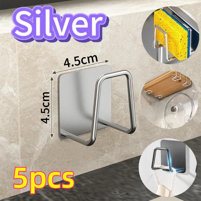 1-10pcs Kitchen Stainless Steel Sponge Holder Sink Self Adhesive Drain Drying Rack Household Wall Hooks Kitchen Accessories