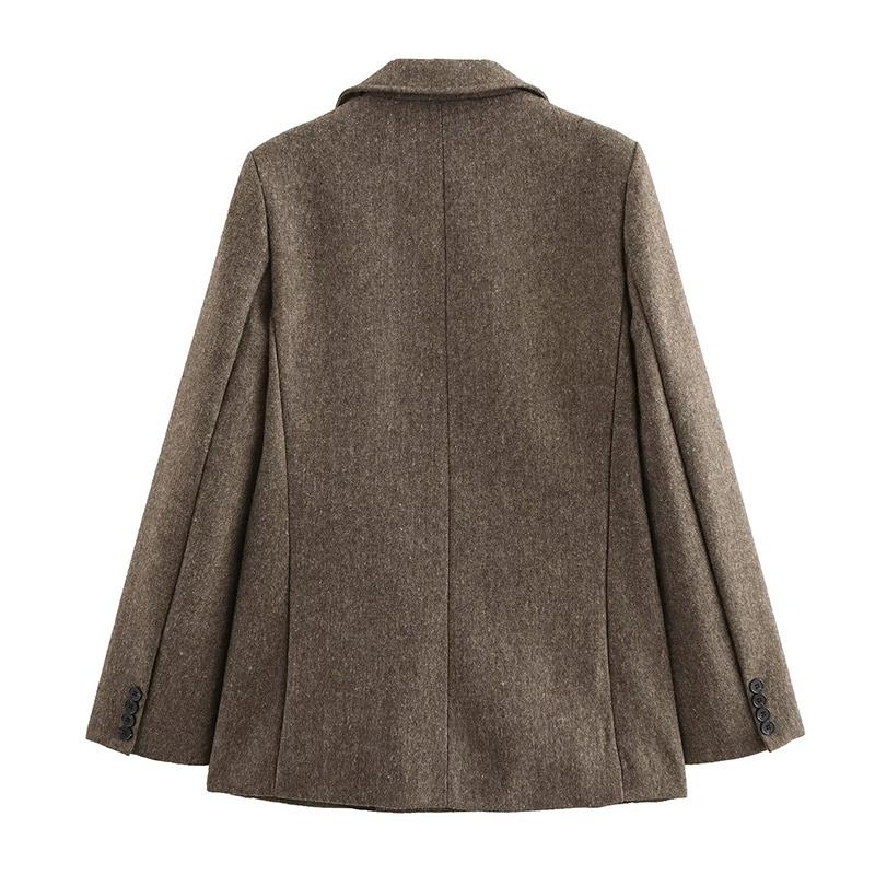 Women's Versatile Vintage Slim Suit Set Autumn Winter Long Sleeve Lapel Single Breasted Jacket Straight Leg Pants Two Piece Sets