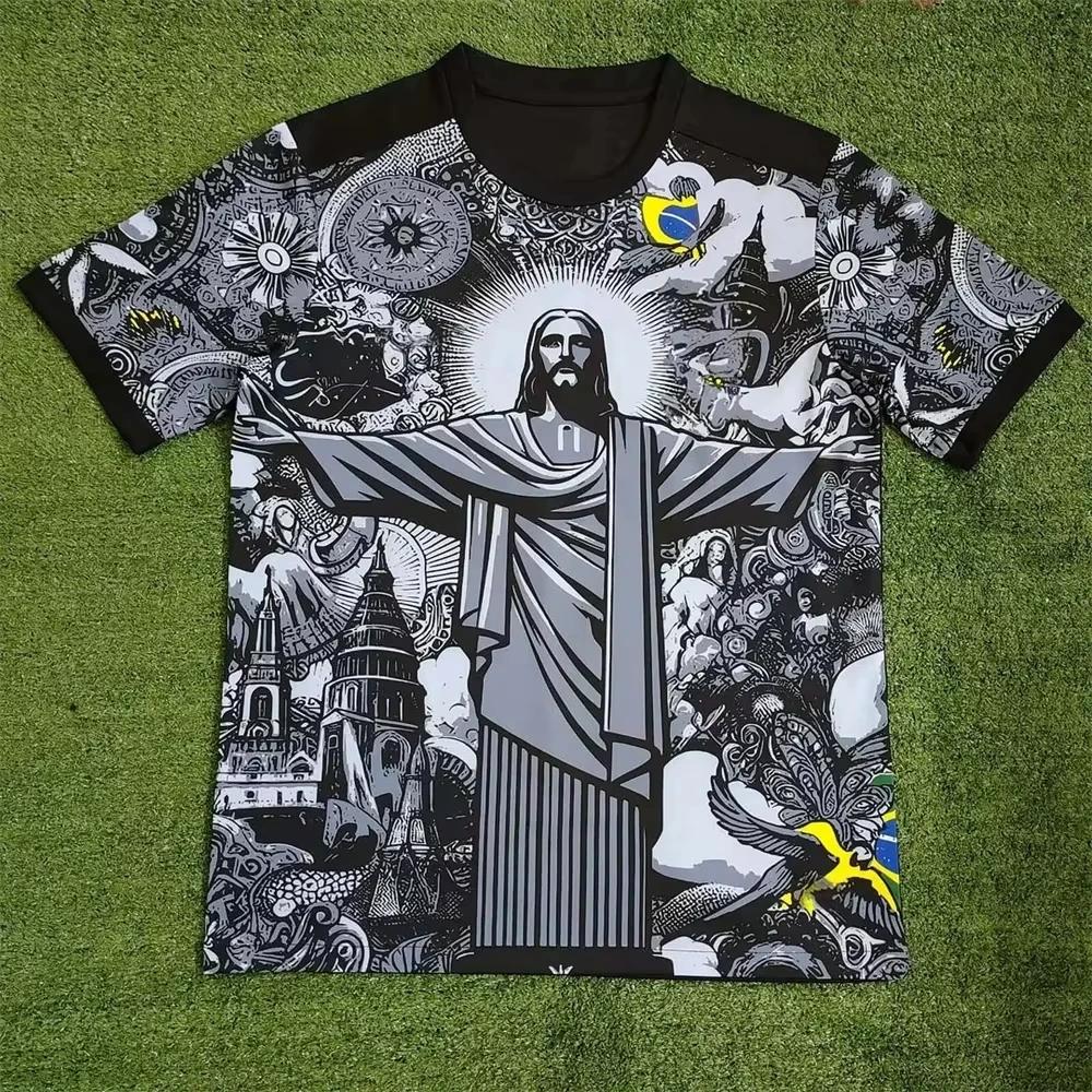 2025 Summer Football Training Top Special Edition Jesus Black Grey Football Suit Adult Children Outdoor Men's T-shirt