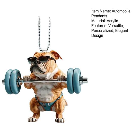 Cute Dog Weightlifting Dumbbell Pendants Acrylic Novelty Bag Charm Christmas Tree Car Mirror Decoration Unique Gift for Animal Lovers Drivers