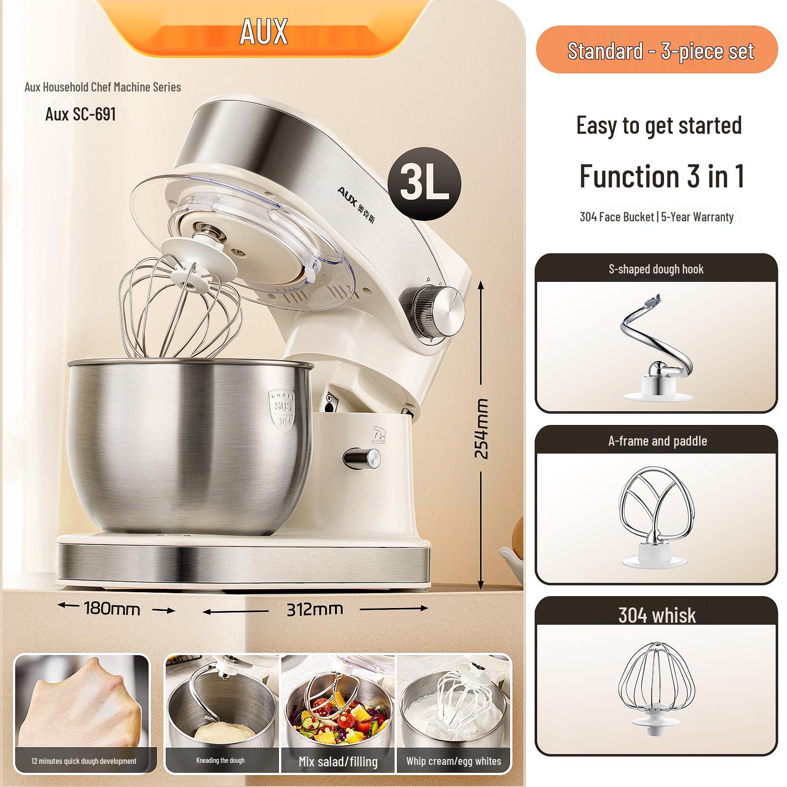 

Oakes 3L Multi-Functional Electric Mixer for Dough, Cream, and Egg Whites Authentic Guarantee [Five-Year Warranty]