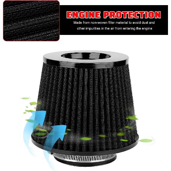 Clamp-on Air Intake Filter, 3/3.5/4 Inch High Flow Vehicle Engine Air Filters Replacement, Washable & Reusable Round Tapered Cone Filters for Cars