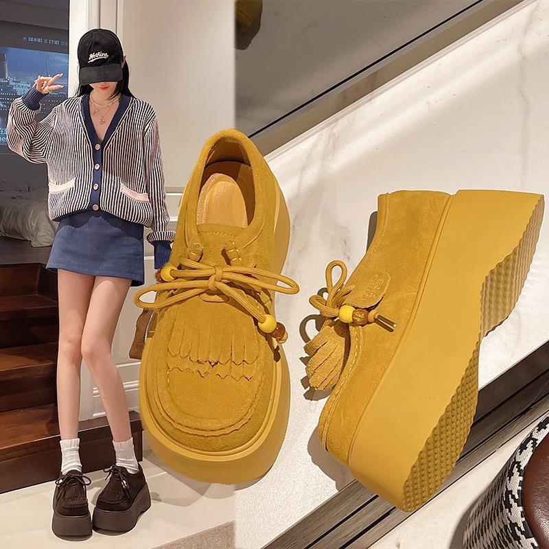 Fashion 2025 NEW Women's Fashion Casual Shoes Round Head Lace-up Shoes To Increase The Waterproof Platform Single Shoes