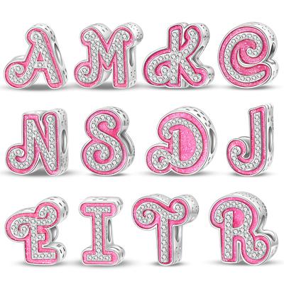 Copper Original 26 Barbie Pink Letters Charm Beads Fits Bracelet Bangle Necklace Women Luxury Diy Jewelry Fine Gift