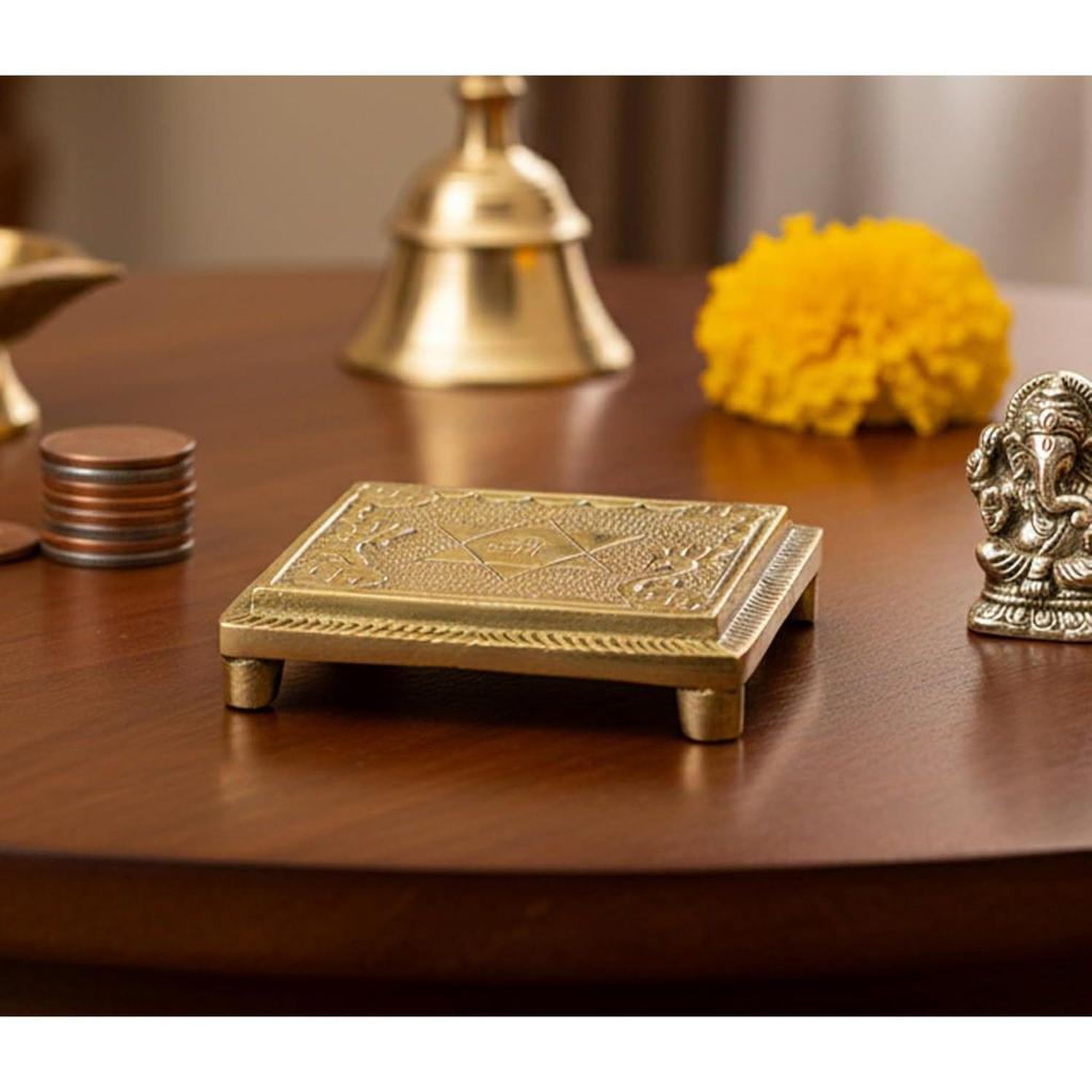 ESPLANADE Brass Pooja Mandir Chowki Peetha Peeta God's Stool - Puja Articles - 2.6" Inches