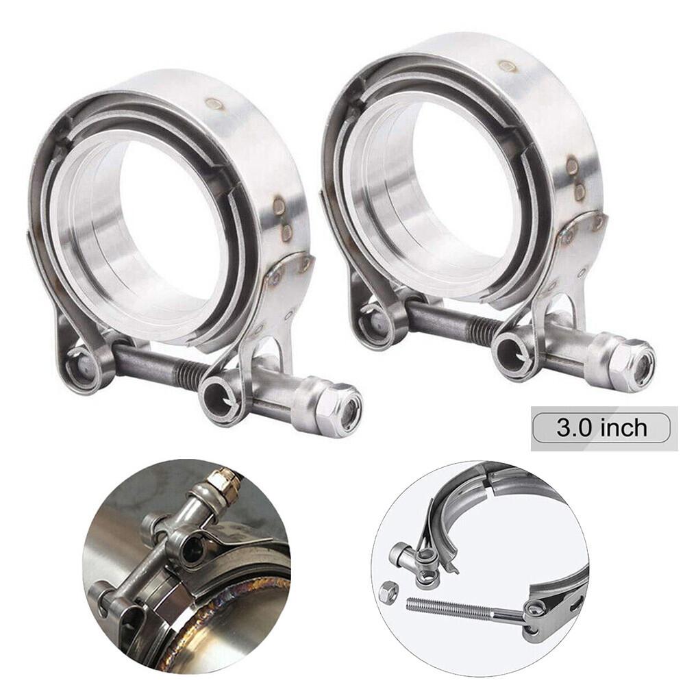Universal 2pcs 3" V Band Stainless Steel Exhaust Clamp Kit with Mild Steel Flange Male Female For Charge Piping Exhaust Systems