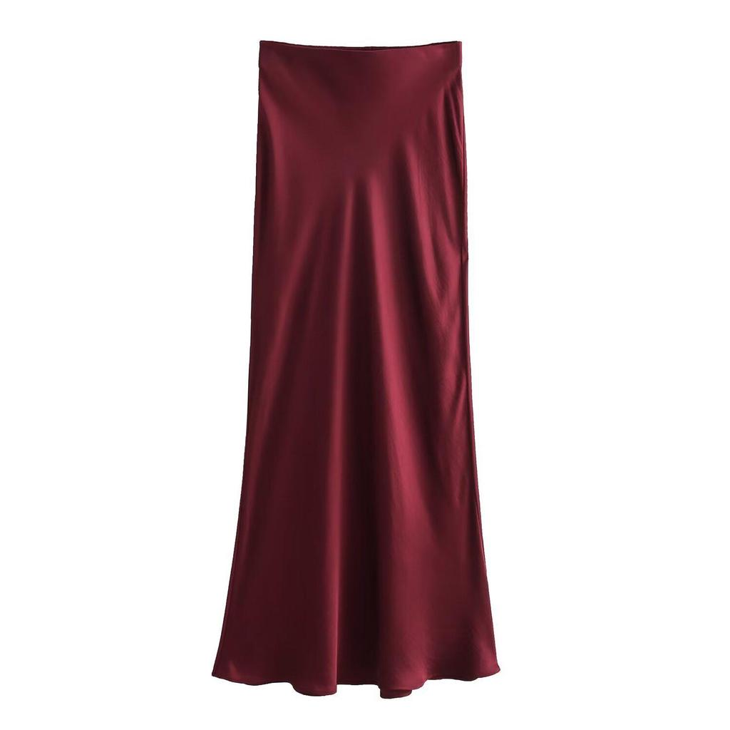 New European & American Style Satin Midi Skirt 8632845