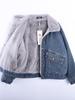Women's Stylish Korean Velvet-Lined Denim Jacket – Warm, Casual, Loose-Fit Cotton Winter Coat