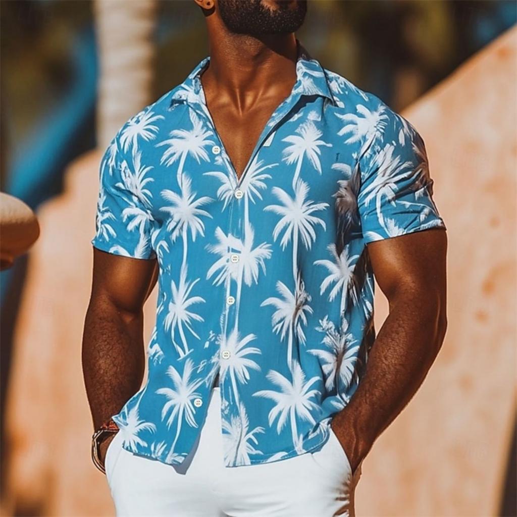 Hawaiian Summer Men's Shirt Coconut Gradient Tropical Plant Button Shirt Hawaiian Short Sleeved Shirt