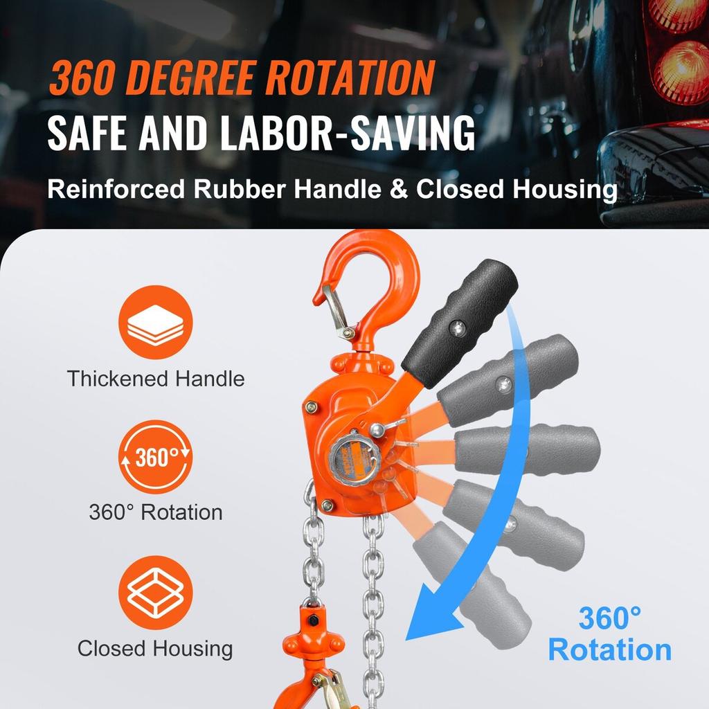 Manual Lever Chain Hoist, 1/2 Ton 1100 Lbs Capacity 10 FT Come Along, G80 Galvanized Carbon Steel with Weston Double-Pawl Brake, Auto Chain Leading &