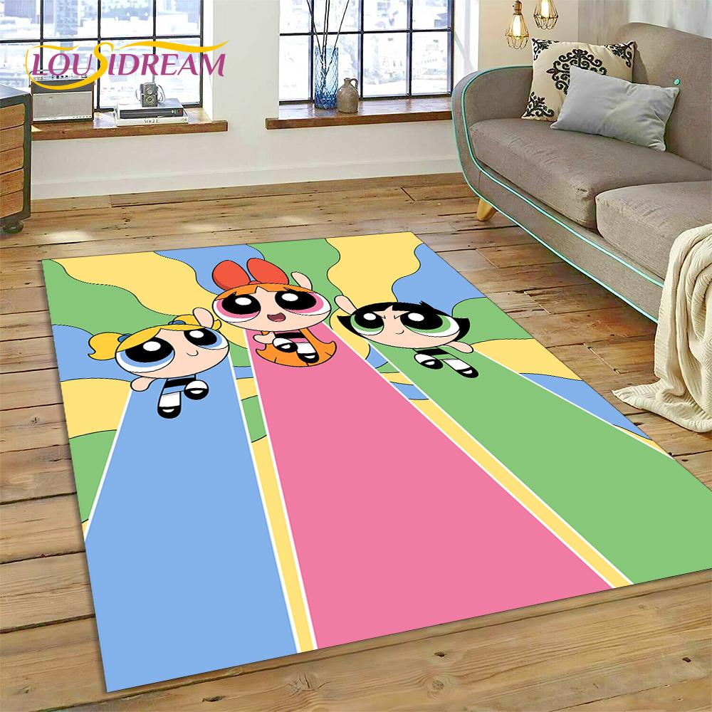 Cartoon Cute P-Powerpuff Girl Rug Carpet for Living Room Bedroom Home Decor,Floor Mat Non-slip Decoration for Sofa Doormat Gift