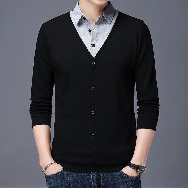 

Men Spring Autumn Patchwork Long Sleeve Sweater Business Solid Loose Casual Knitted Pullovers Top XS