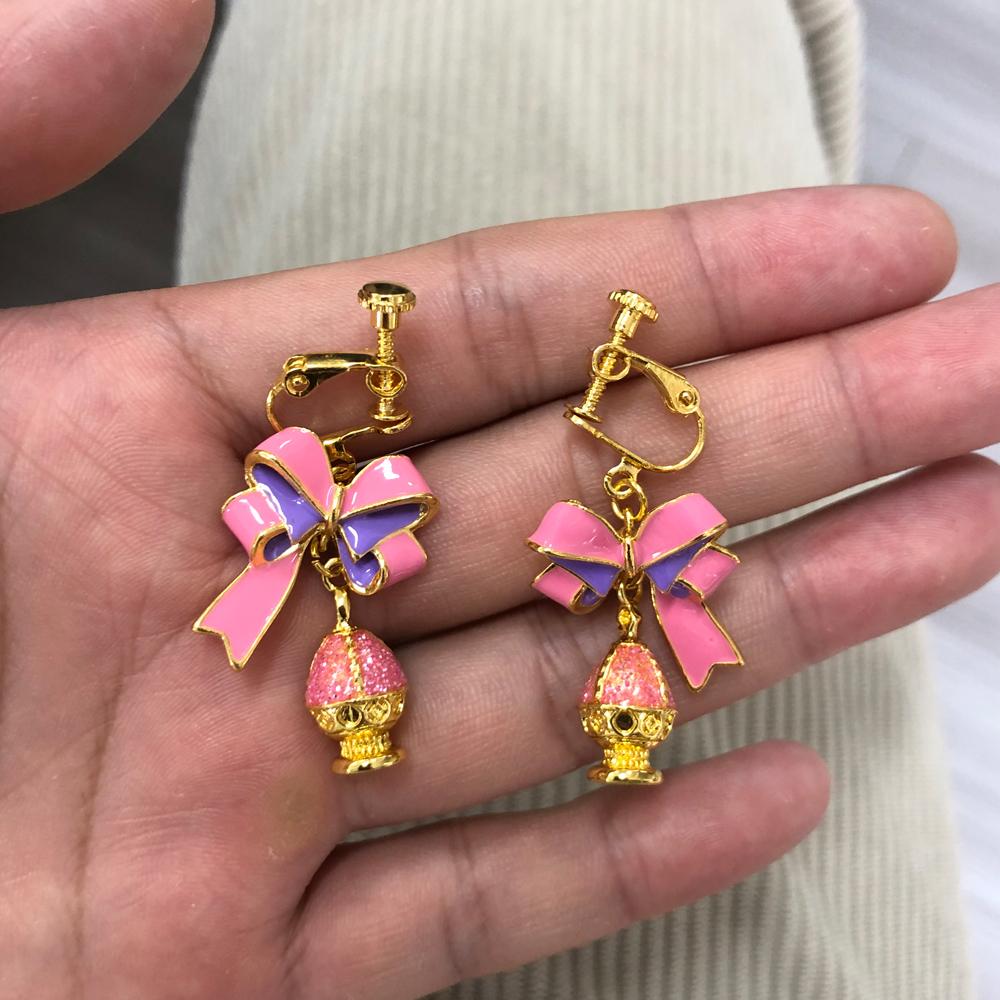 

Anime Magic Girls Kaname Madoka Ear Clip Kaname Madoka Cosplay kawaii Bow Tie Stud Earring Party Costume Jewelry Gifts