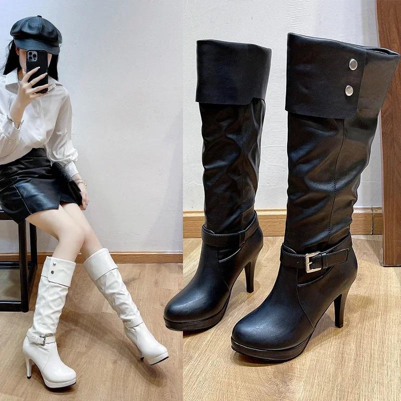Fashion 9CM Sexy Thigh High Boots Women Autumn Winter Elastic Leather Knee-High Boot For Women Black Heels Fetish Long Shoes Large Size