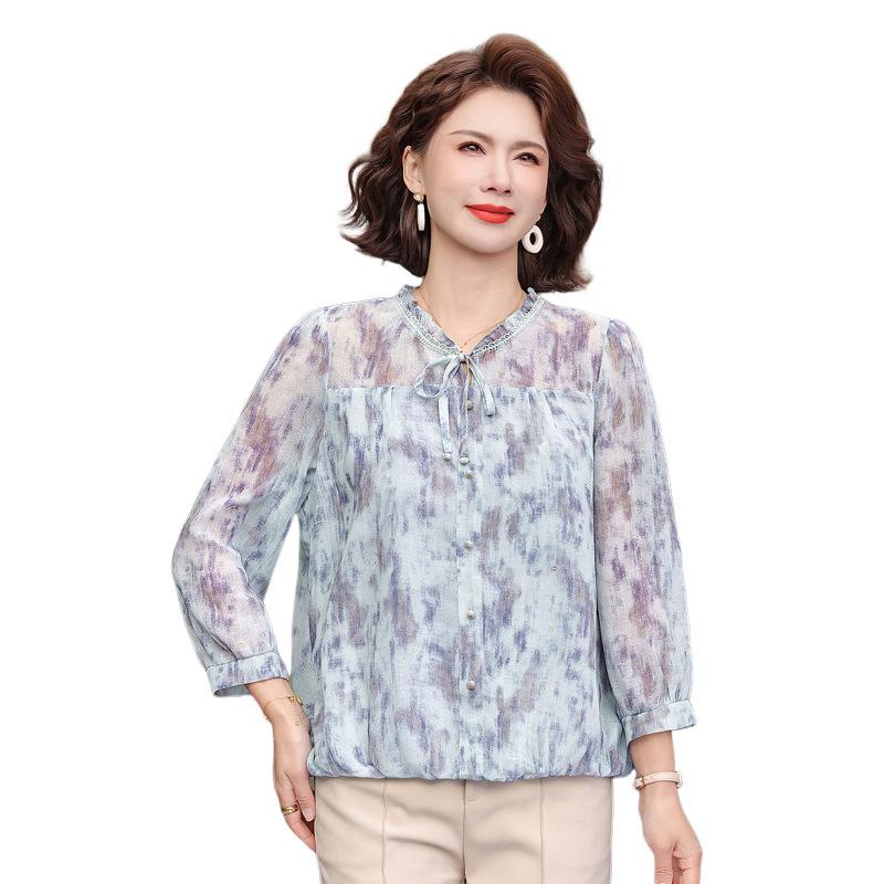 Mom's Summer Chiffon Two-Piece: Stylish Middle-Aged & Elderly Women's Shirt Set
