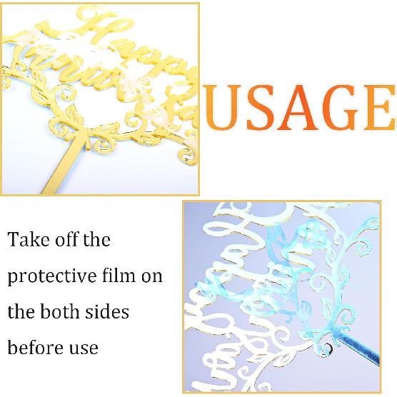 6pcs Happy Anniversary Cake Topper Gold Acrylic Cake Topper, Happy Anniversary Cake Sign, Wedding Cake Decorations Party Supplies
