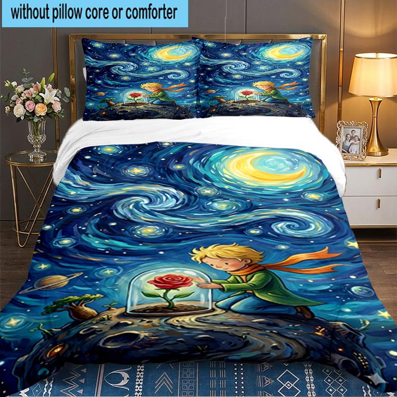 3PCS Little Prince Bedding Set,Including 1pc Duvet Cover And 2pcs Pillowcases Perfect for Bedroom, Dormitory, Large size Fan Christmas gift