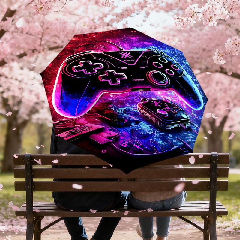 1PC Gamepad Neon Umbrella-8-Rib Reinforced, Automatic Open, Lightweight & Durable, Fashion Accessory for Outdoor, J0348