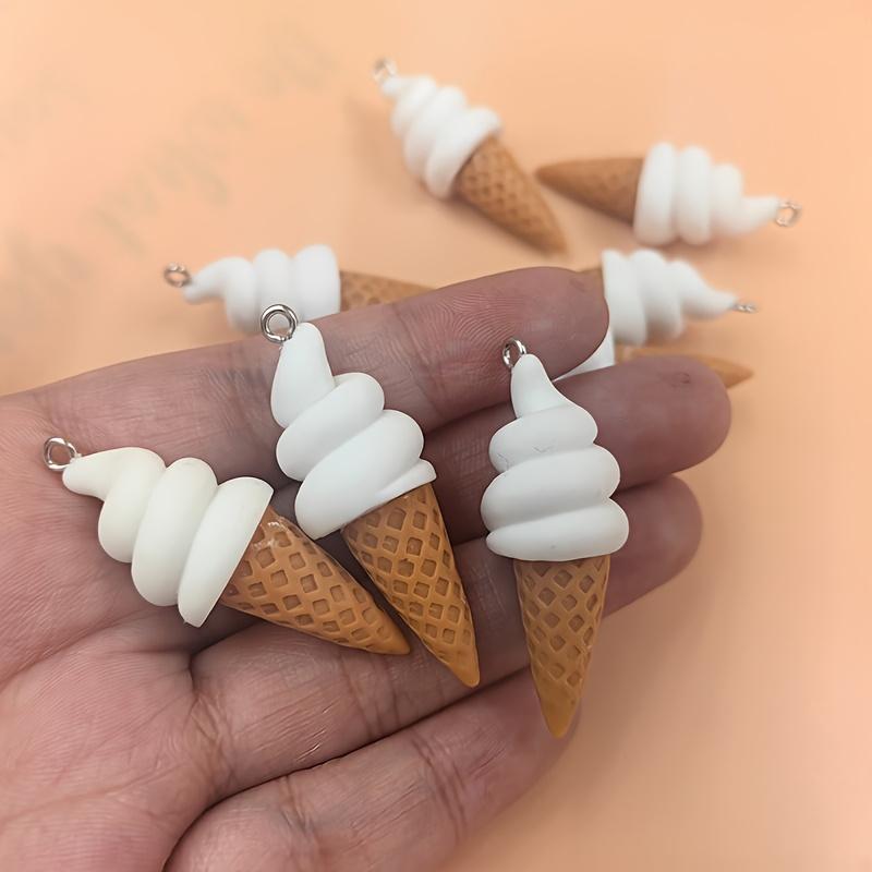 10pcs Cartoon 3D White Ice Cream Resin Hanging Ornaments-Natural Gloss Uncoated, DIY Jewelry Accessories for Earrings, Keychains
