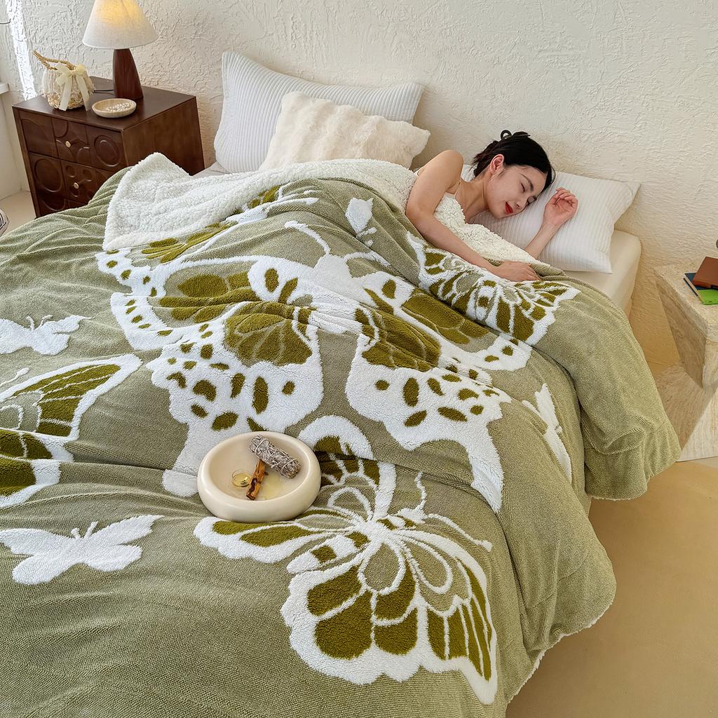 2025 New 5D Butterfly Embossed Fleece Blanket Autumn Winter Queen Size Thick Warm Double Bed Blanket Cozy Soft Plush Bedspread
