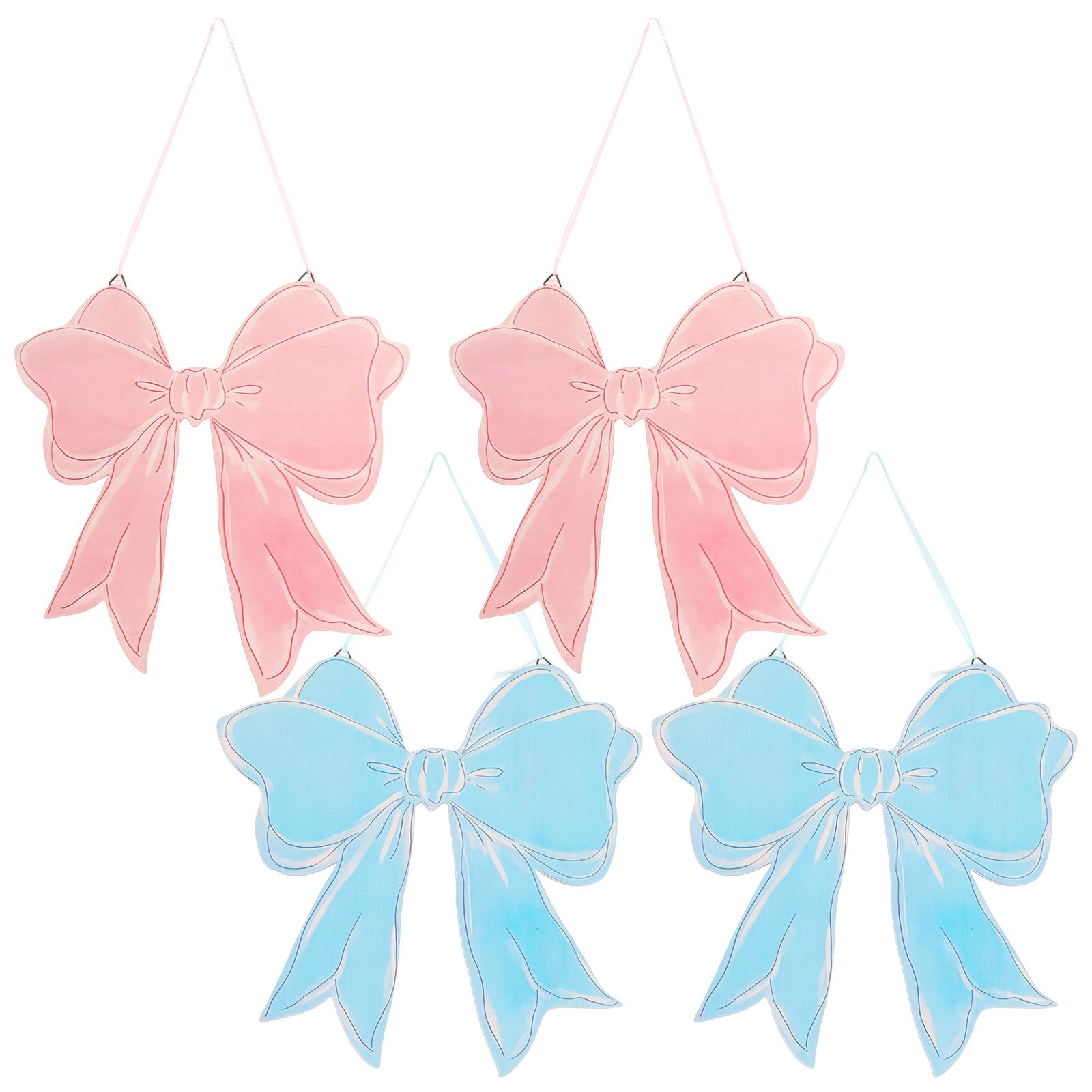 

4 Pcs Pink Bow Wooden Hanging Sign Bow Wall Hanging Hanger Cute Preppy Wall Art Bowknot Welcome Door Sign Girly Decor for Girls