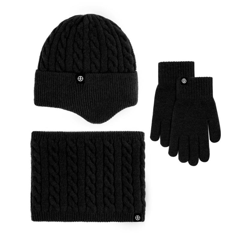 Winter Scarf Warm Three-piece Set, Velvet Outdoor Thickened Ear Protection Knitted Hat Scarf Gloves Three-piece Set