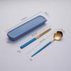 Stainless steel tableware, convenient student spoon, fork, chopstick three-piece set, travel storage set