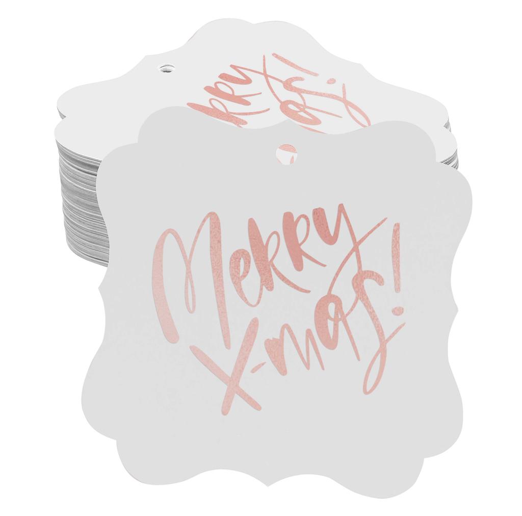 Inkdotpot Pack Of 100 Real Gold Foil Bracket Shape Paper Tags Merry X-Mas Christmas Favor Hang