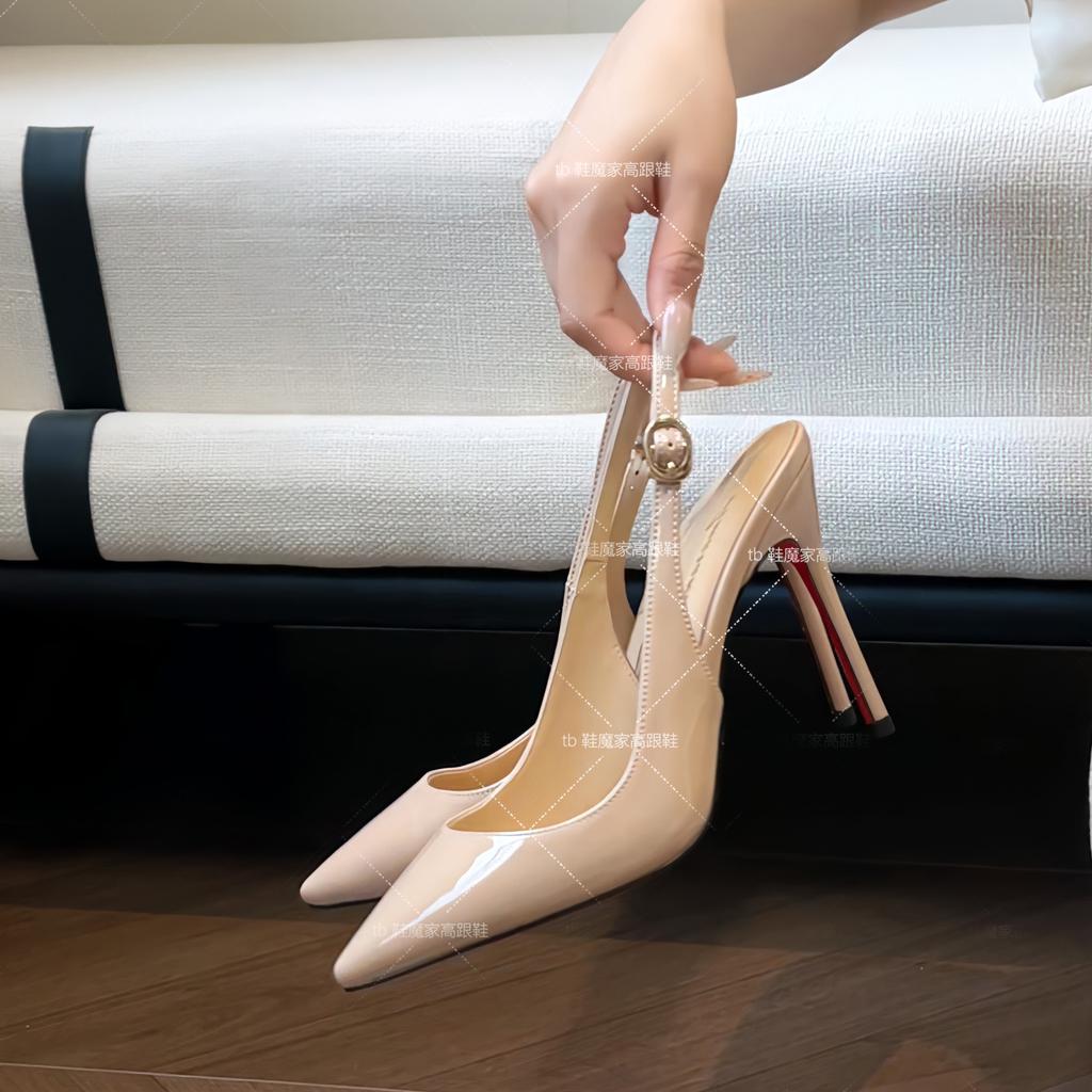 Fashion 12cm Nude Back Hollow Toe Sandals with Feminine Feel, Ultra Shallow Mouth Pointed High Heels, Black Single Shoes