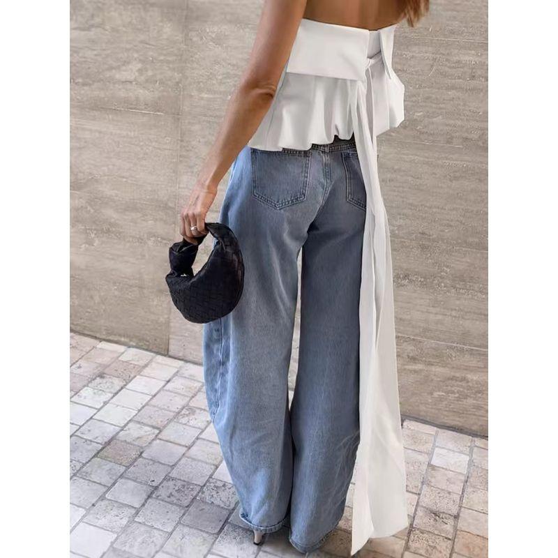 Fashion Style Fashion New Arrival Tops French Satin Sexy Tube Top Backless Lace up Vest Sexy Vest Top