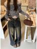 Women's High-Waist American Retro Distressed Wide-Leg Jeans for Spring
