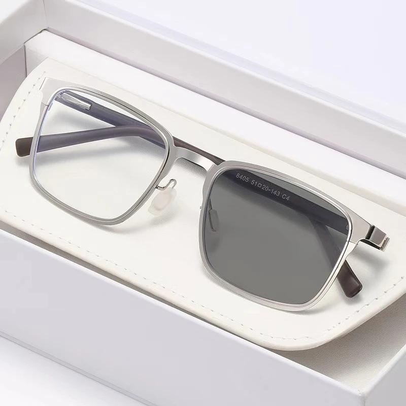 Men's Business Photochromic Myopia Glasses ultralight square frame anti blue light color changing near sight eyeglasses -2.25