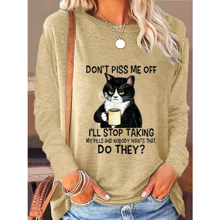 Round Neck 3D Printed Animal Pattern Top Fashionable Casual Long Sleeved Women's T-shirts